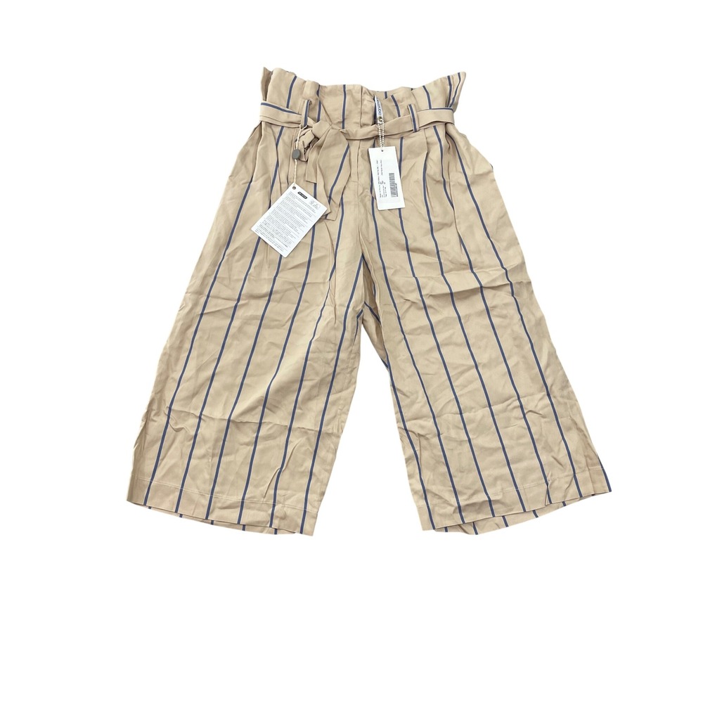 NWT Pianura Studio Tan Striped Paperbag Culotte Crop M 8 44 Pants Made in‎ Italy